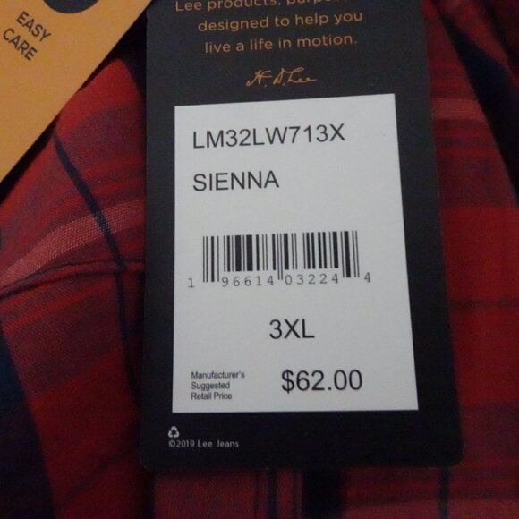 Lee Button Front Shirt Men's Size 3XL Red Plaid Long Sleeve - Picture 9 of 11